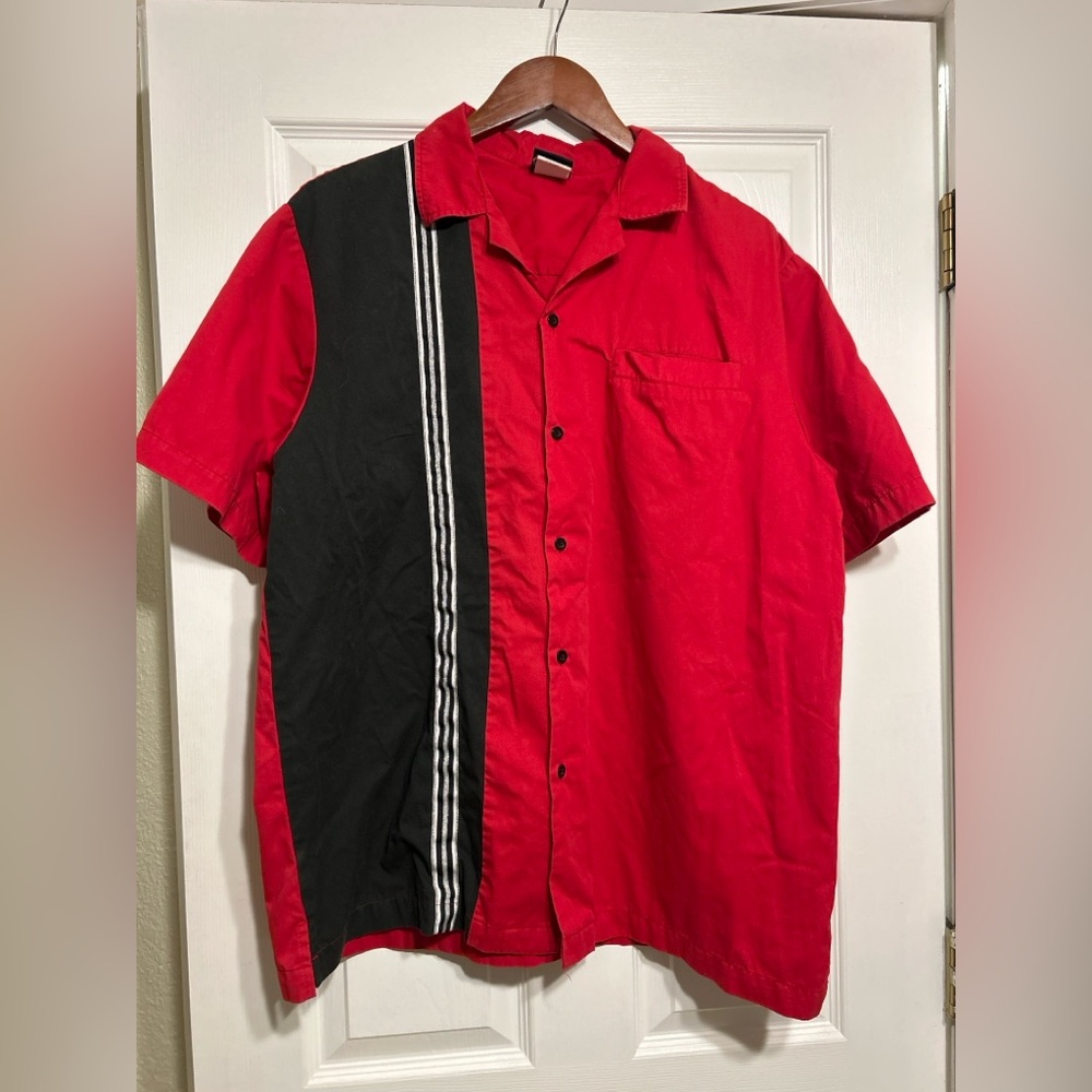 Vintage Bowling Shirt Red & Black | Retro Button Up